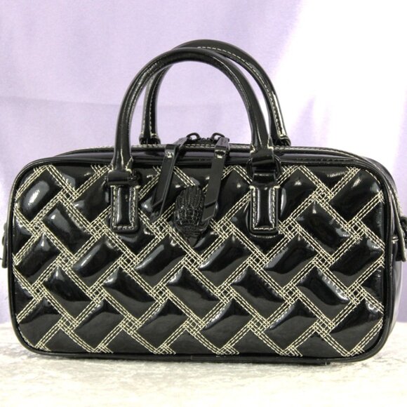 Kurt Geiger London Black Quilted Patent Satchel Top Handle Crossbody Bag w/Chain - Picture 3 of 13